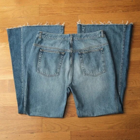 ME+EM Split Seam Flare Jeans Blue Multi Wash Regular Length Wide Leg Size 32 - Picture 13 of 13